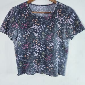 American Eagle Womens Black Floral Acid Wash Crop Top Size Large Festival Y2K